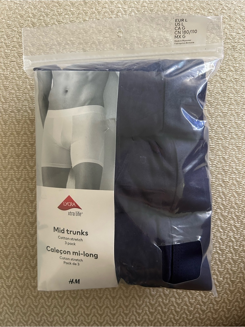 H&M Men’s Mid cotton Trunks 3-Pack - Navy Blue